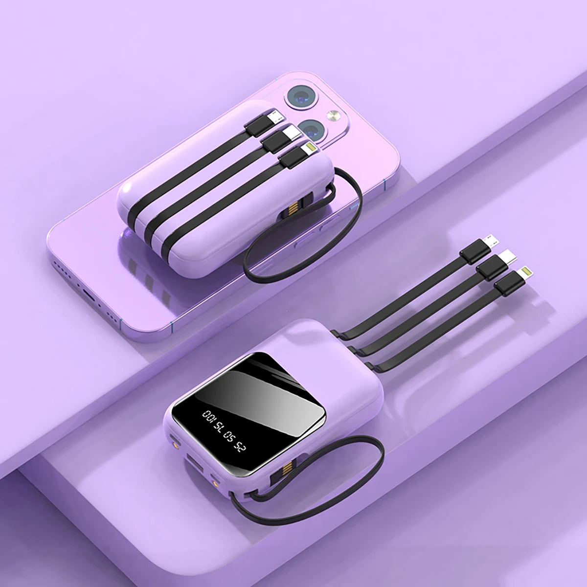 Power Bank 20000mAh — Display Digital, 4 Cabluri Incluse, Lanternă LED