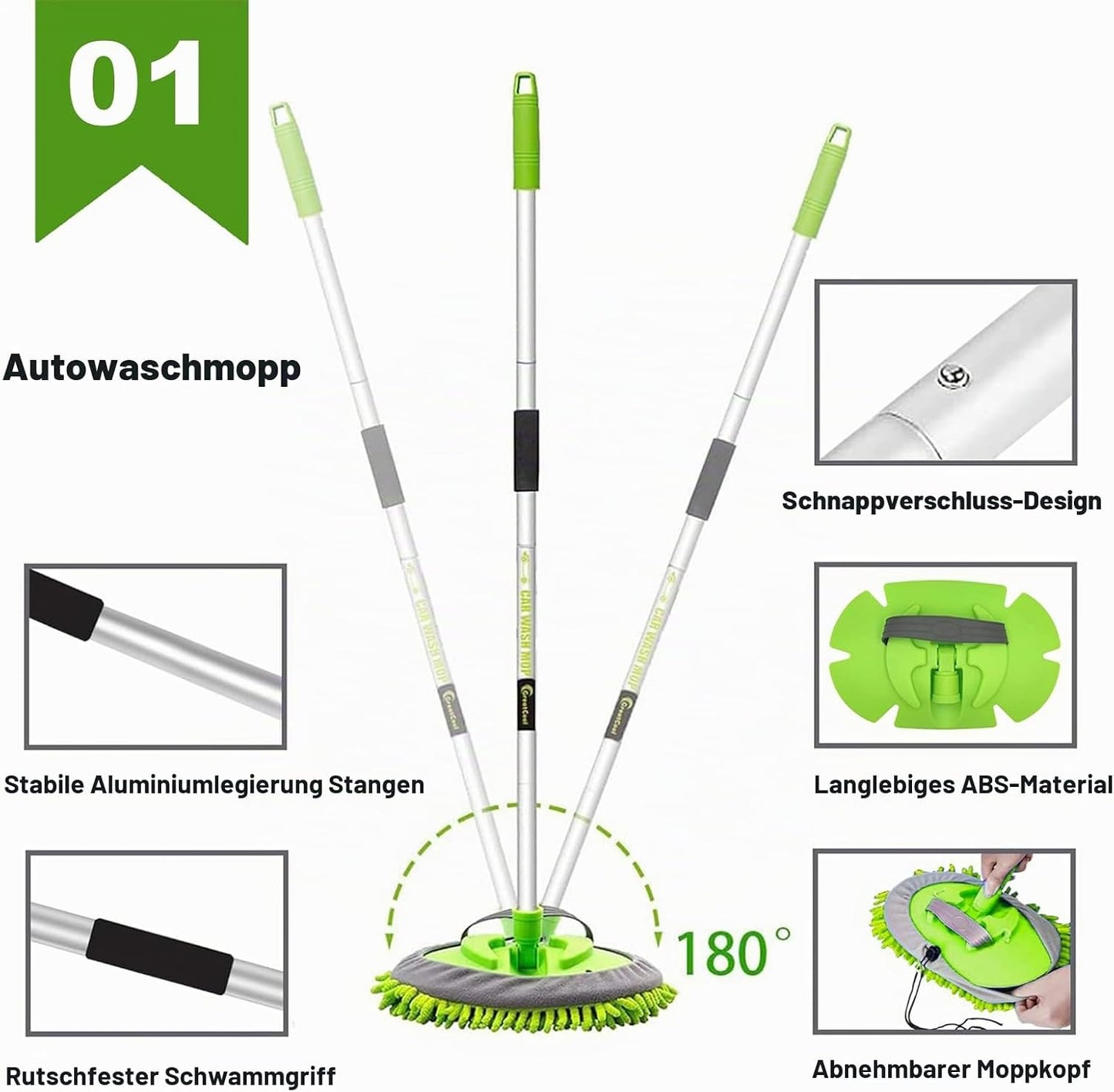 160CM Autowaschbürste Waschbürste Auto Mit Langer Griff, 2 in 1 Mikrofaser Chenille Autowaschmopp Waschhandschuh Reinigungsbürste Für Auto RV Trucks Wohnwagen Wohnmobil