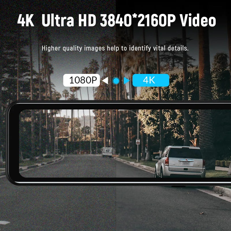 4K WIFI Dashcam 12Inch Car DVR Rearview Mirror Recorder Dash Cam Support 1080P Sony Black Box Rear View Camera Acesssories