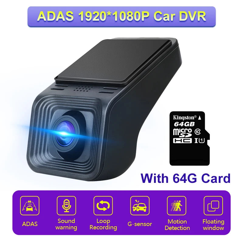 ADAS USB DVR Camera for Car DVD Android Player Dash Cam Full HD Navigation Head Unit Auto Audio Voice Alarm G-Shock