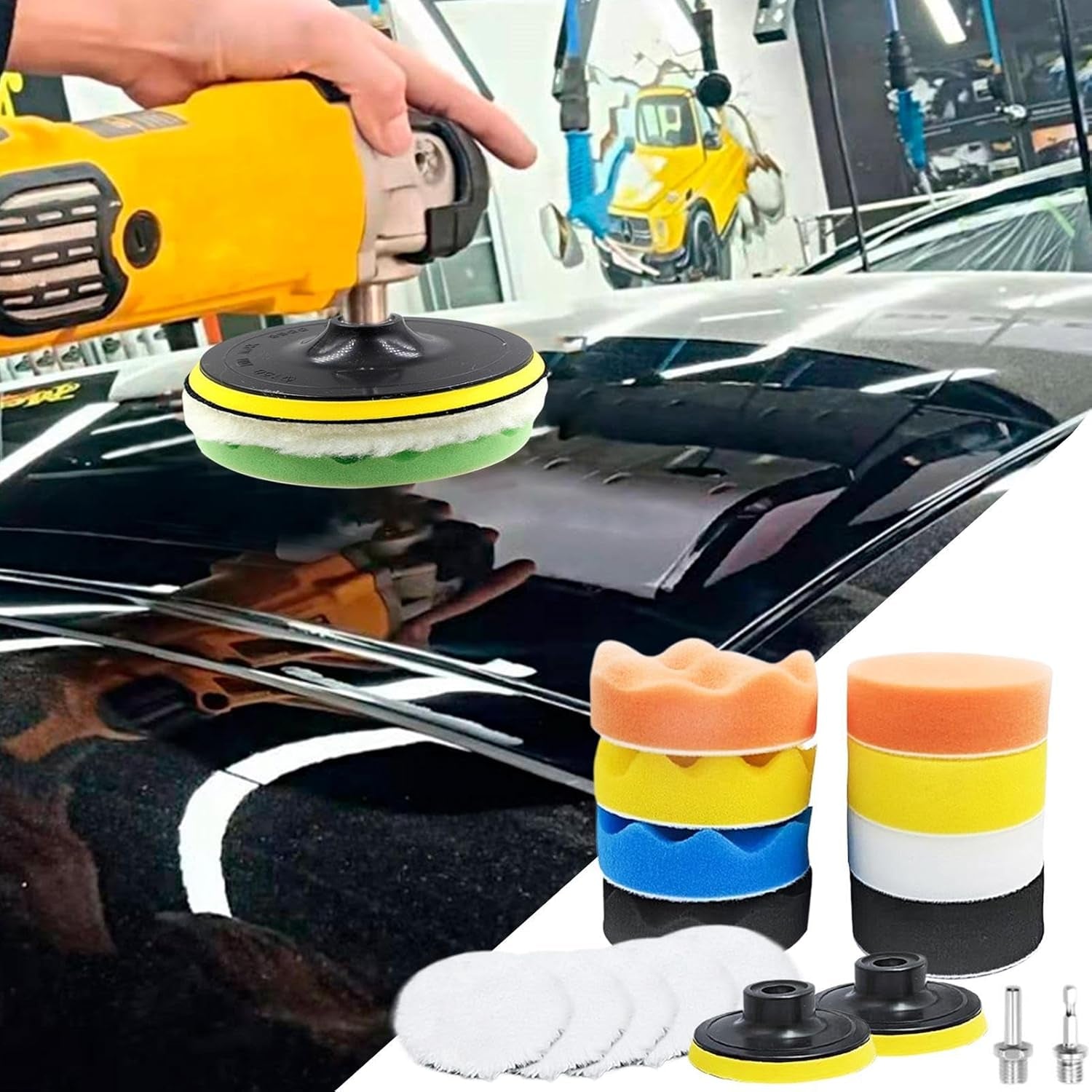 Car Polishing Pad Kit, Car Polishing Wheel with Drill, Sponge Polishing Pad Set, Wool Polishing Pads, Car Polishing Tools, Waxing Pad Kit, Sealing Glaze Pads, Drill Polishing Adapter, Auto Polishing