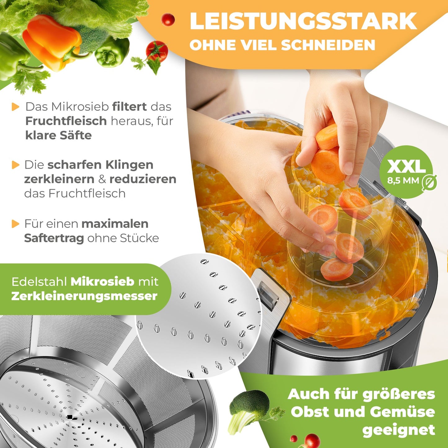 KESSER® Entsafter Saftpresse Edelstahl 1100W 85Mm Presse Obstpresse Saft Juicer