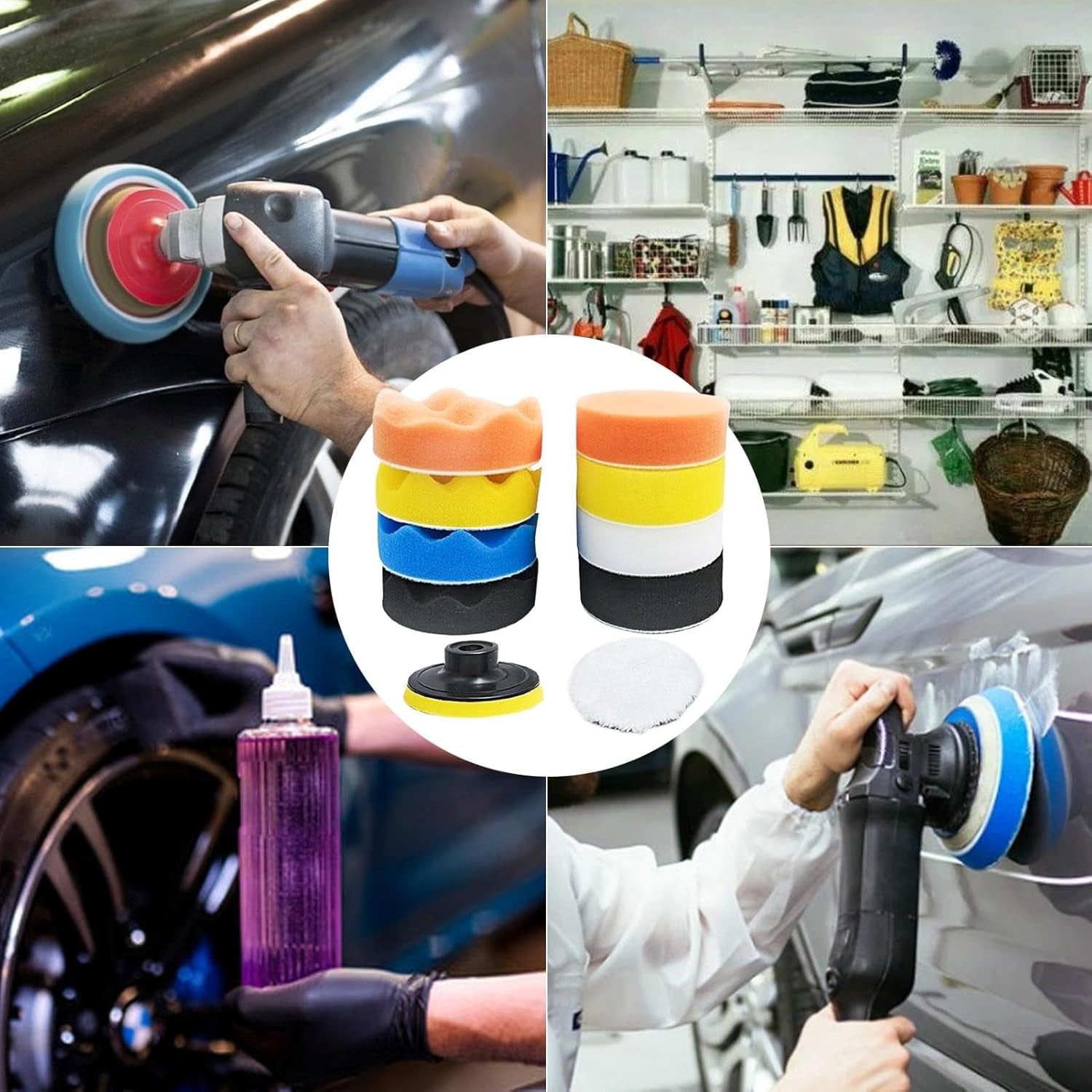 Car Polishing Pad Kit, Car Polishing Wheel with Drill, Sponge Polishing Pad Set, Wool Polishing Pads, Car Polishing Tools, Waxing Pad Kit, Sealing Glaze Pads, Drill Polishing Adapter, Auto Polishing