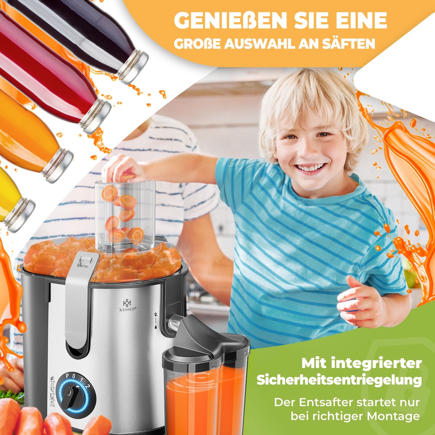 KESSER® Entsafter Saftpresse Edelstahl 1100W 85Mm Presse Obstpresse Saft Juicer