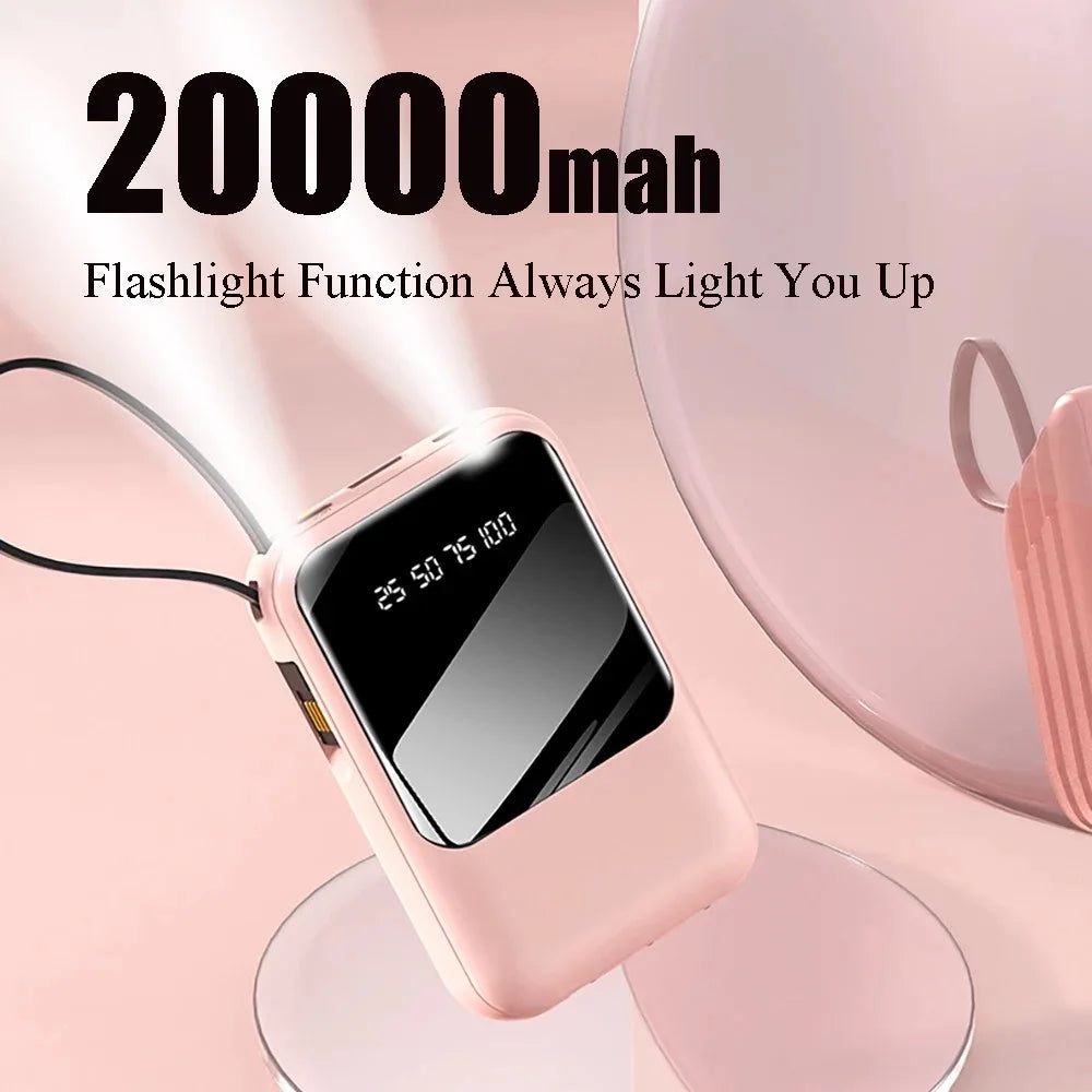 Power Bank 20000mAh — Display Digital, 4 Cabluri Incluse, Lanternă LED