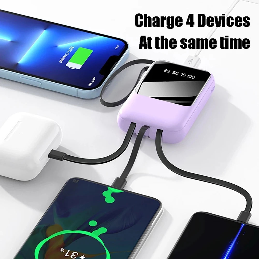 Power Bank 20000mAh — Display Digital, 4 Cabluri Incluse, Lanternă LED