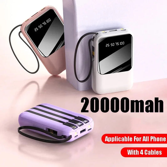 Power Bank 20000mAh — Display Digital, 4 Cabluri Incluse, Lanternă LED