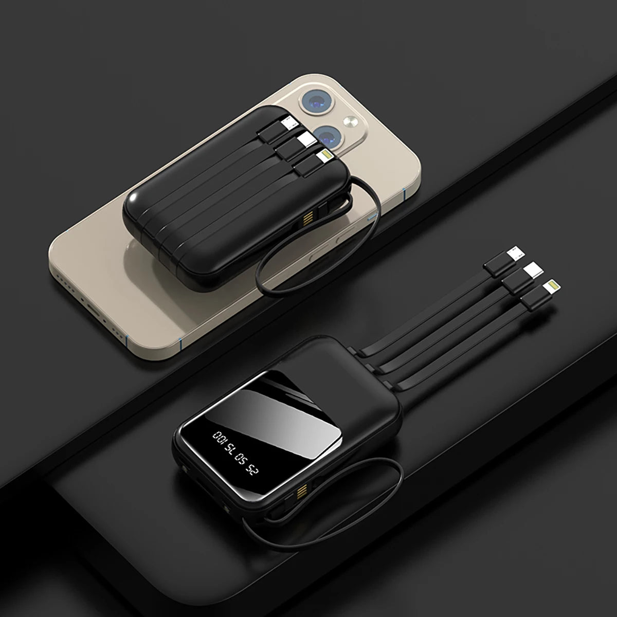 Power Bank 20000mAh — Display Digital, 4 Cabluri Incluse, Lanternă LED