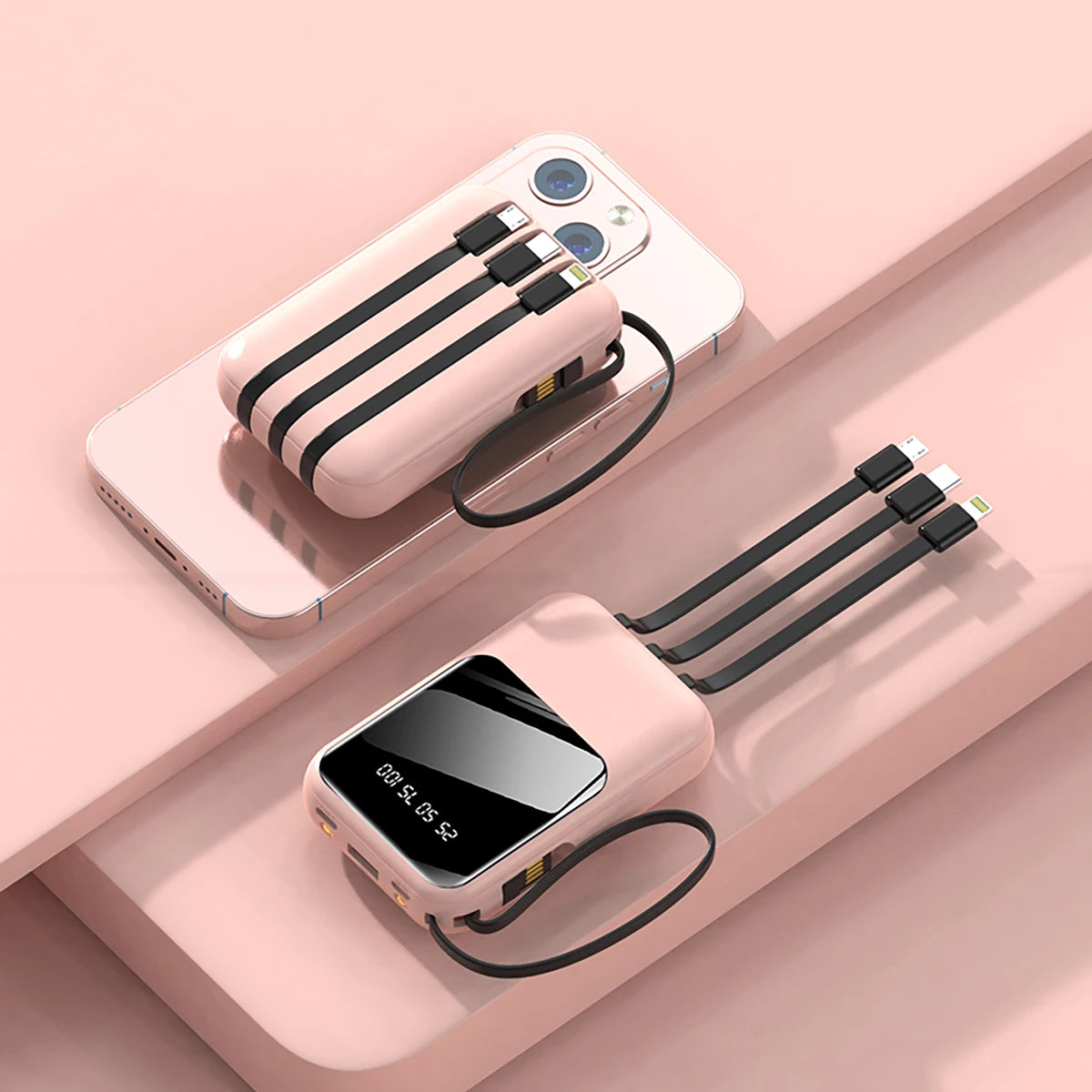 Power Bank 20000mAh — Display Digital, 4 Cabluri Incluse, Lanternă LED