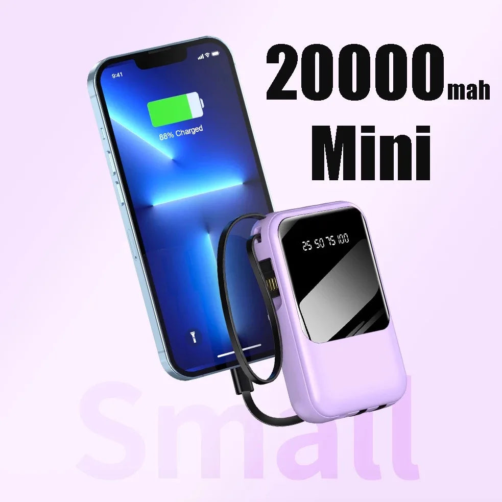 Power Bank 20000mAh — Display Digital, 4 Cabluri Incluse, Lanternă LED