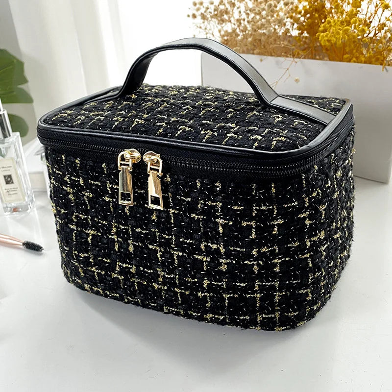Geantă Cosmetice Korean Plaid — Capacitate Mare, Portabilă, Travel Makeup Bag