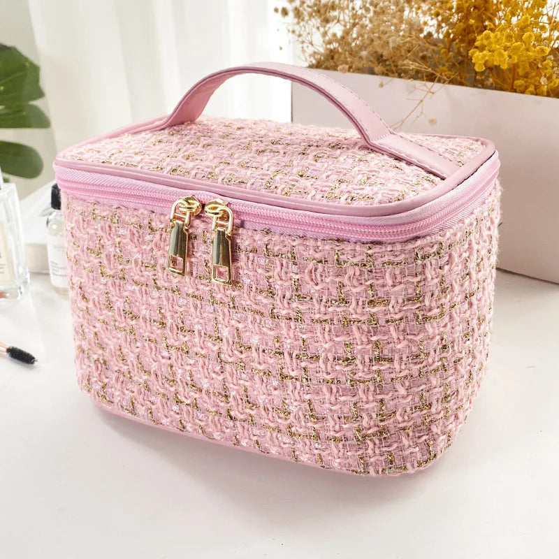 Geantă Cosmetice Korean Plaid — Capacitate Mare, Portabilă, Travel Makeup Bag