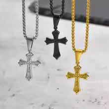Colier Cruce Hip Hop — Oțel Inoxidabil, 50/55/60cm, Unisex, Cadou Creștin