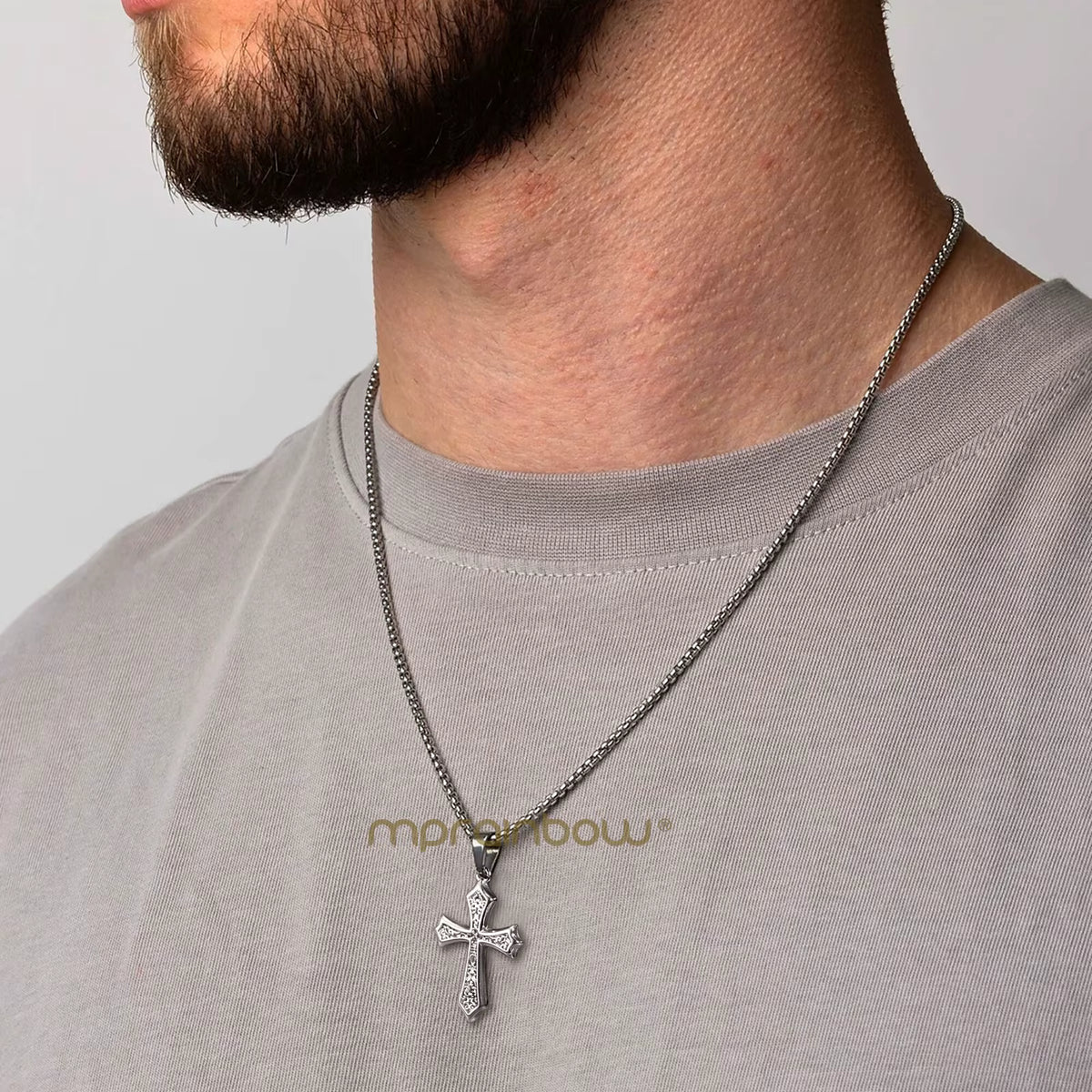 Colier Cruce Hip Hop — Oțel Inoxidabil, 50/55/60cm, Unisex, Cadou Creștin