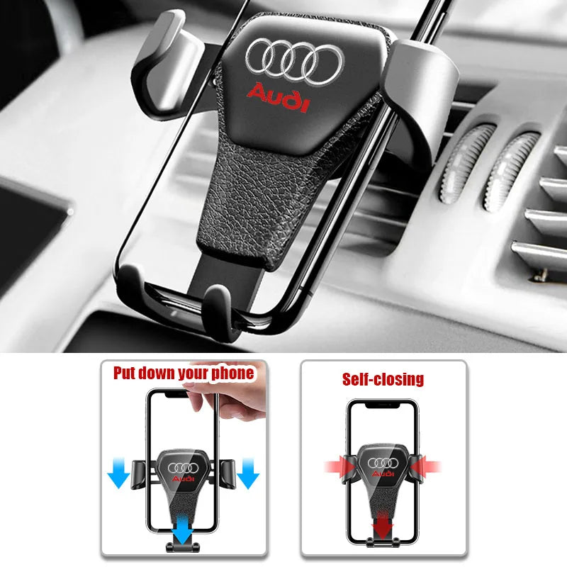 Suport Auto Gravitațional Telefon — Grila Ventilație, Compatibil Audi A1-A8 Q1-Q8