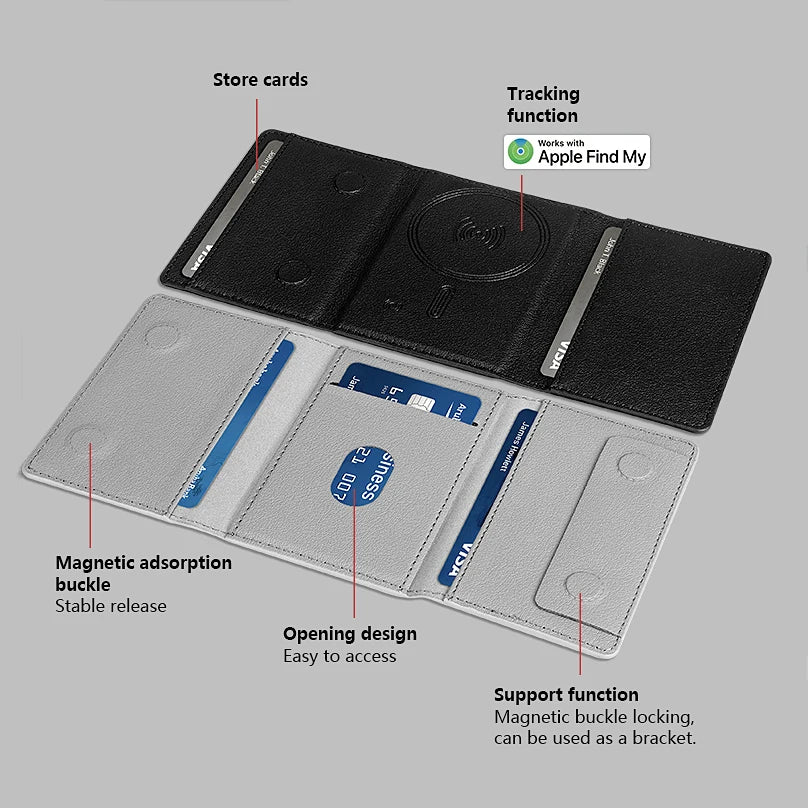 Portofel Magnetic MagSafe cu Tracker FindMy — Suport Telefon, iPhone 12-17