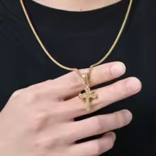 Colier Cruce Hip Hop — Oțel Inoxidabil, 50/55/60cm, Unisex, Cadou Creștin