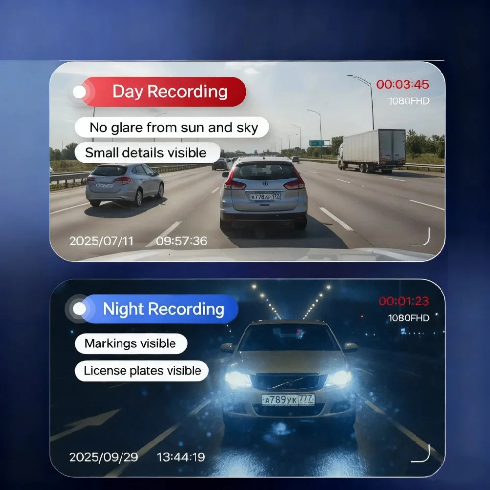 Dash Cam 3 Lentile 5MP — Fată, Spate & Interior, Night Vision, Loop Recording
