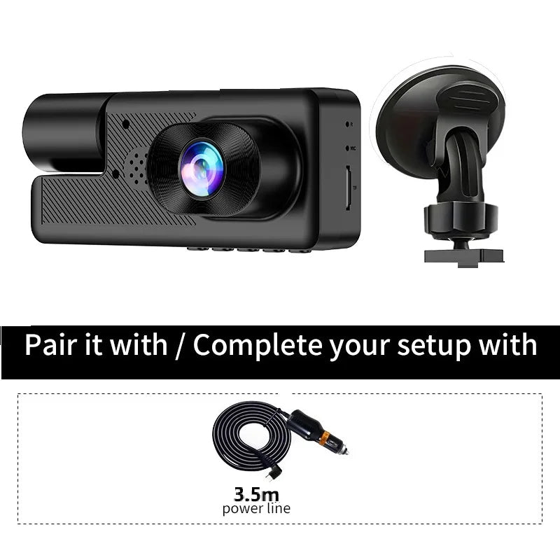 Dash Cam 3 Lentile 5MP — Fată, Spate & Interior, Night Vision, Loop Recording