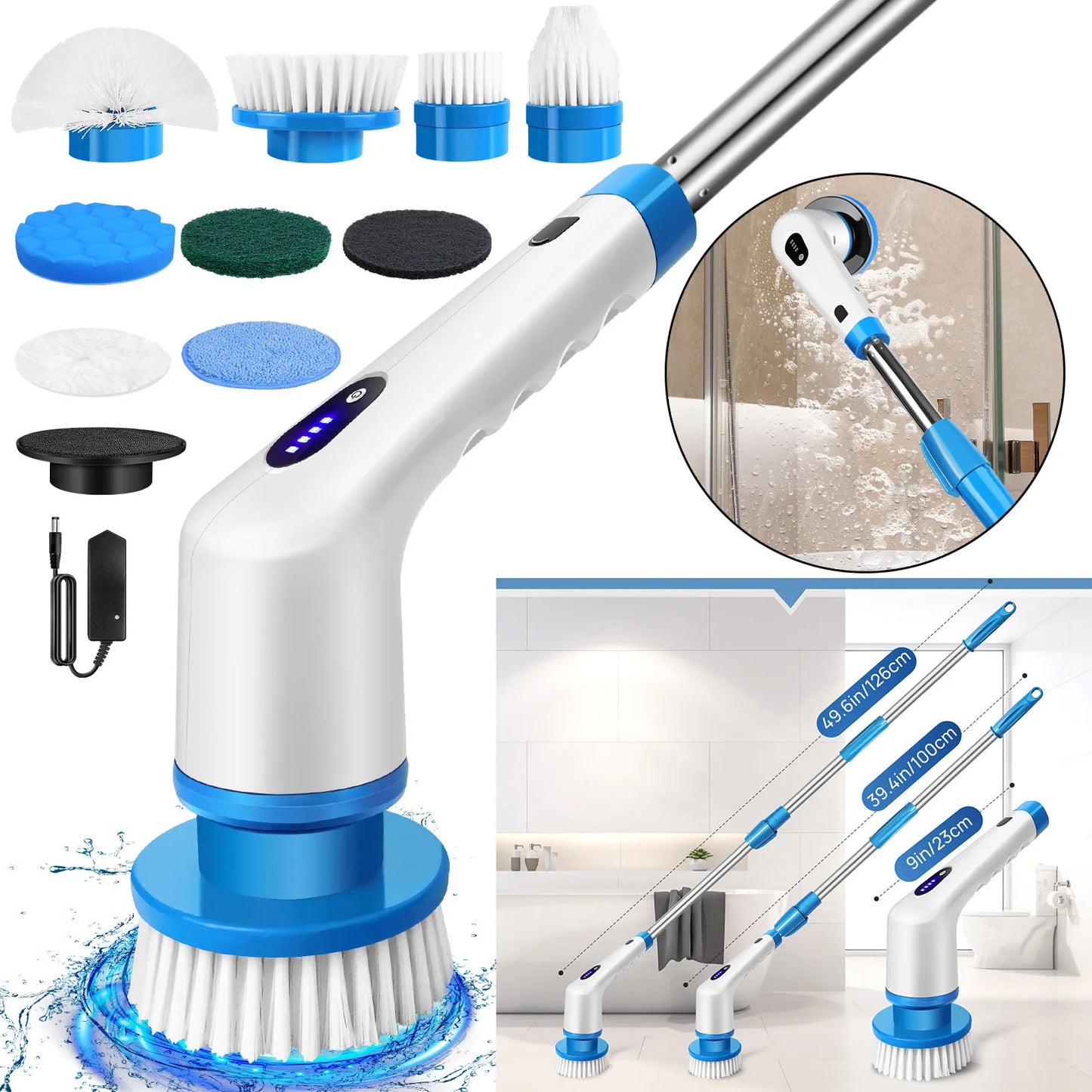 Perie Electrică Curățenie 10-în-1 Cordless — Rotativă, Baie & Bucătărie, 3 Culori