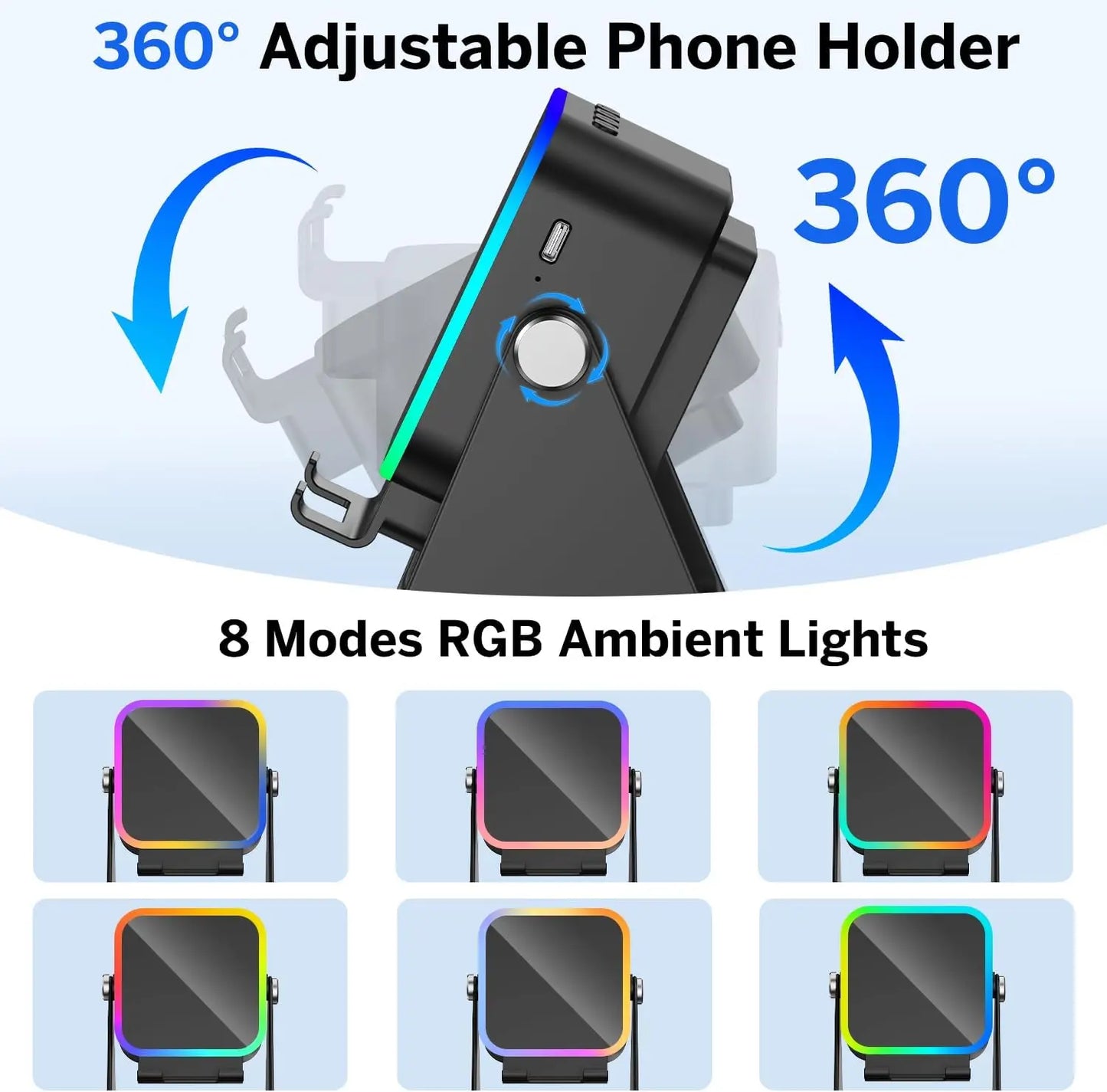Boxa Bluetooth 5-în-1 RGB — Suport Telefon, Inductive Wireless, HIFI Surround