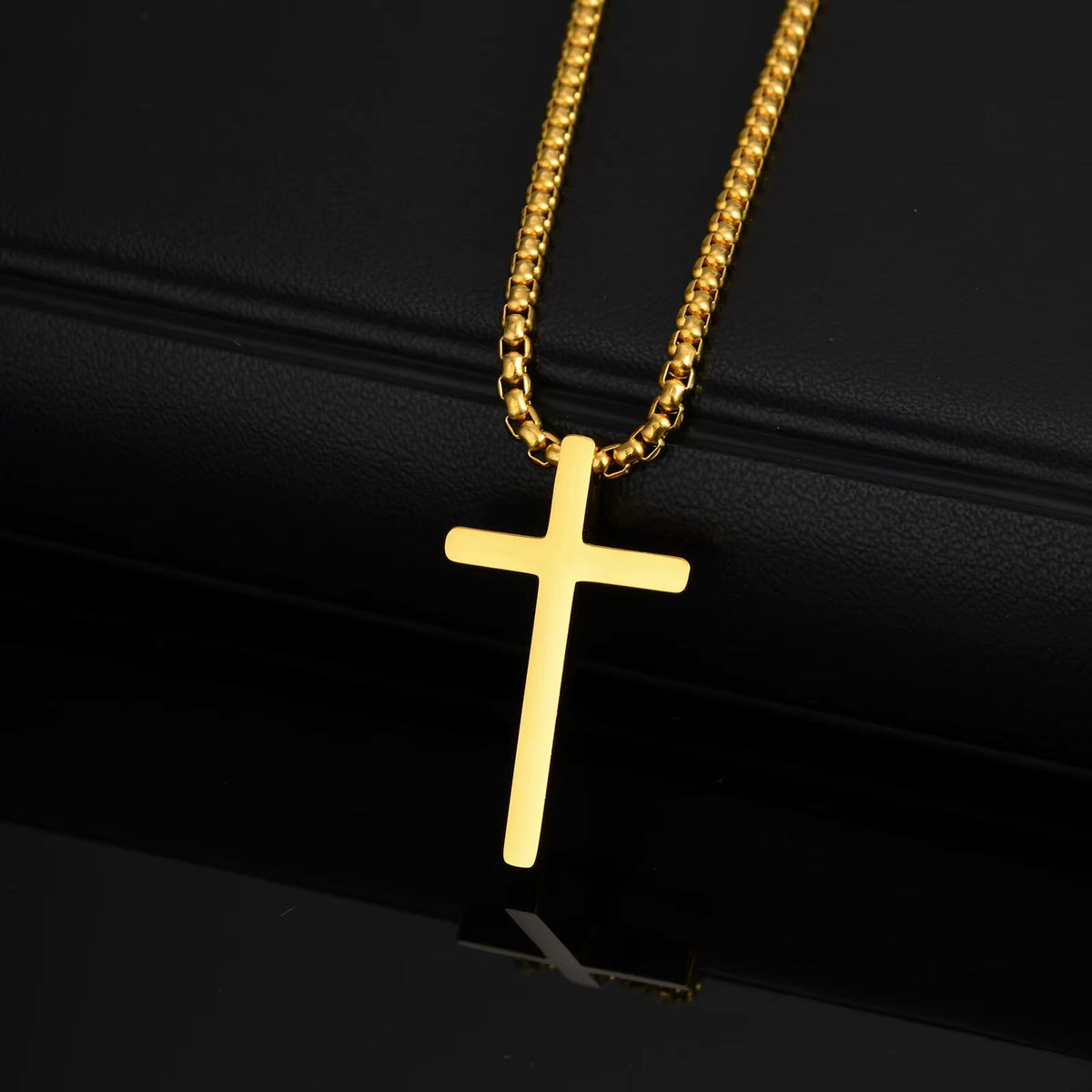Colier Vnox Cruce Box Chain 60cm — Oțel Inoxidabil, Negru/Argintiu/Auriu, Bărbați