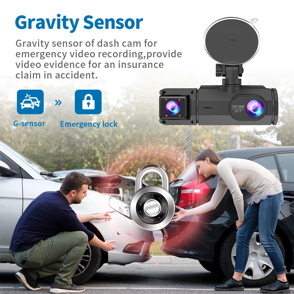 Dash Cam 3 Canale FHD 1080P — 32G, Night Vision, G-Sensor, Fată & Spate