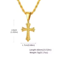 Colier Cruce Hip Hop — Oțel Inoxidabil, 50/55/60cm, Unisex, Cadou Creștin