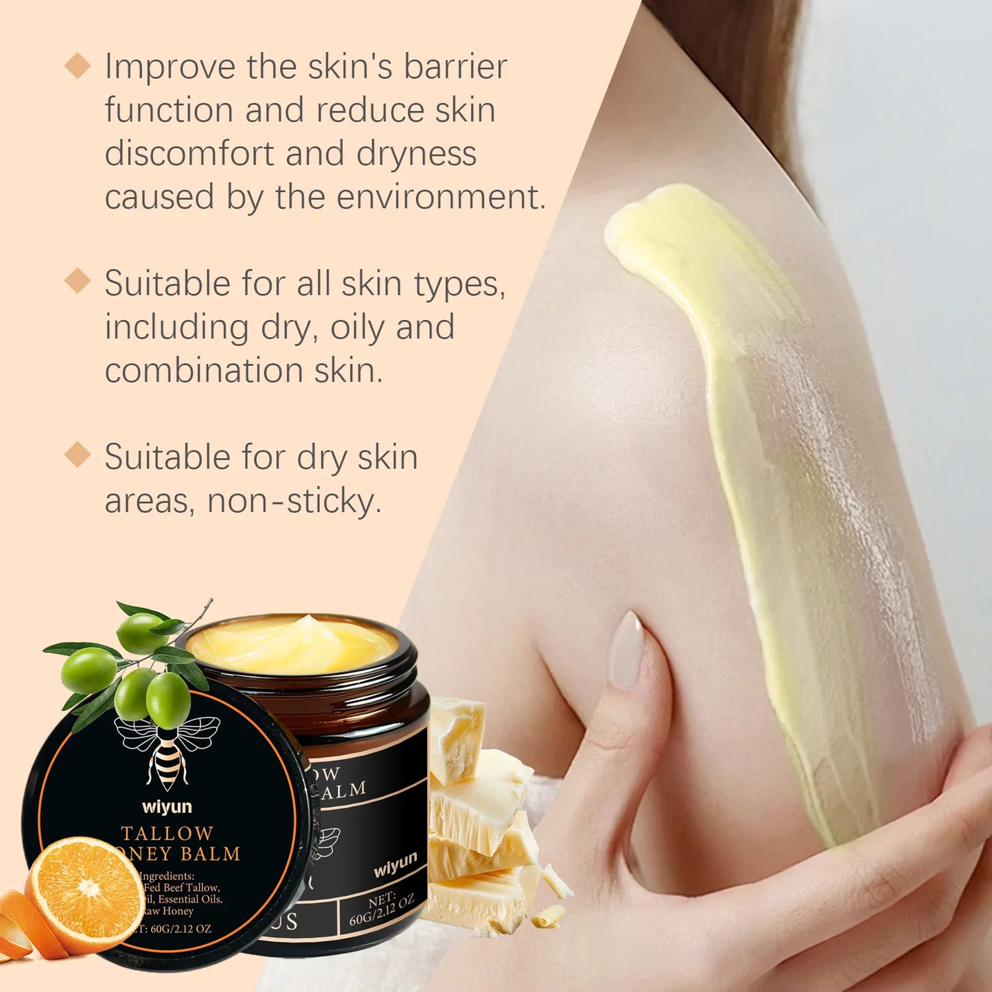 Cremă Hidratantă cu Tallow & Miere — Elasticitate, Strălucire & Reparare
