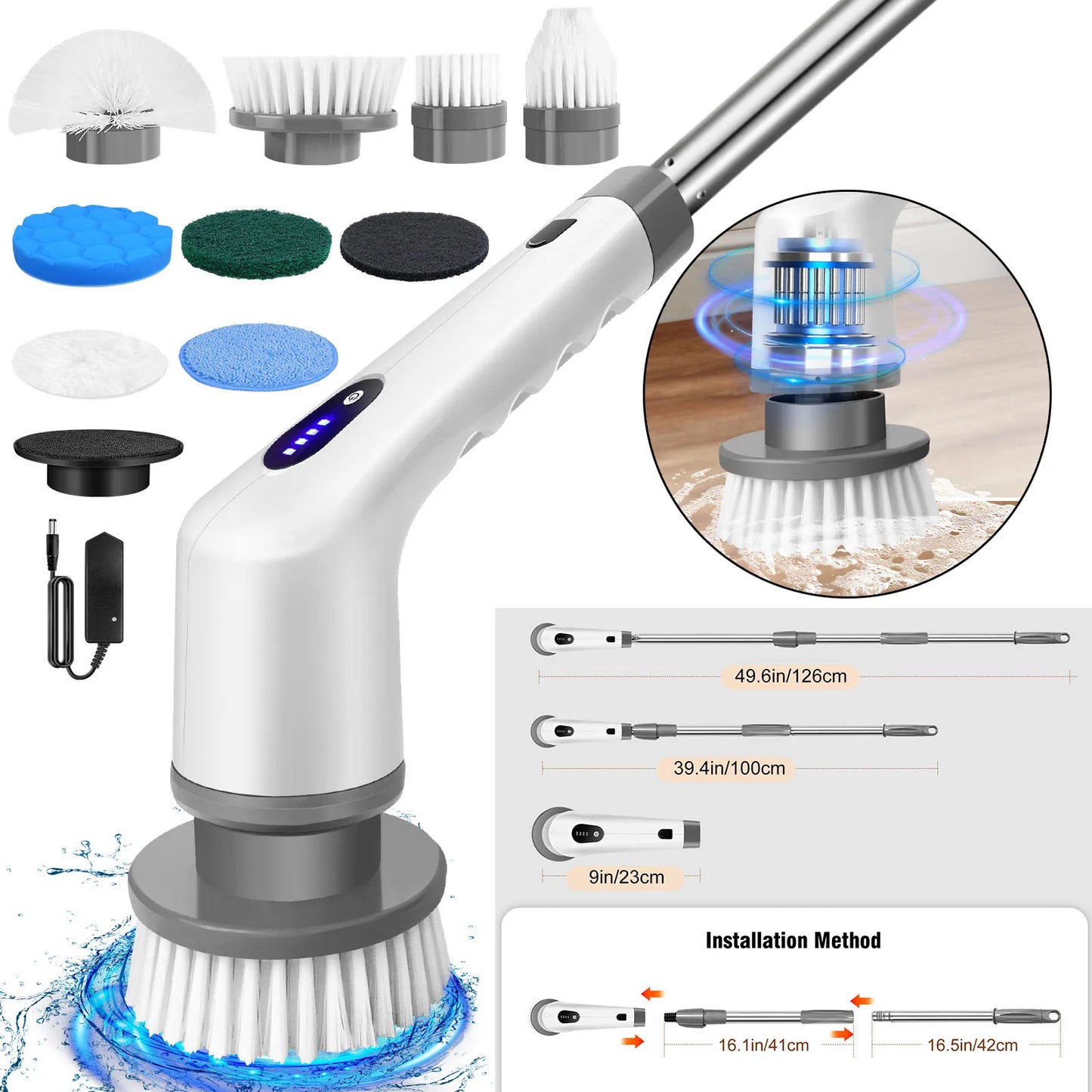 Perie Electrică Curățenie 10-în-1 Cordless — Rotativă, Baie & Bucătărie, 3 Culori
