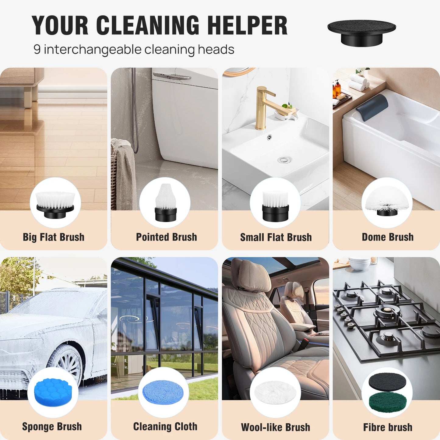 Perie Electrică Curățenie 10-în-1 Cordless — Rotativă, Baie & Bucătărie, 3 Culori