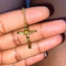 Colier Cruce Isus Creștin — Oțel Inoxidabil, Choker, Cadou Botez & Rugăciune, Unisex