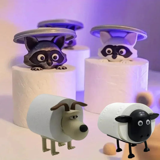 Suport Hârtie Igienică Amuzant — Design Raccoon, Urs, Oaie — Decor Baie Unic