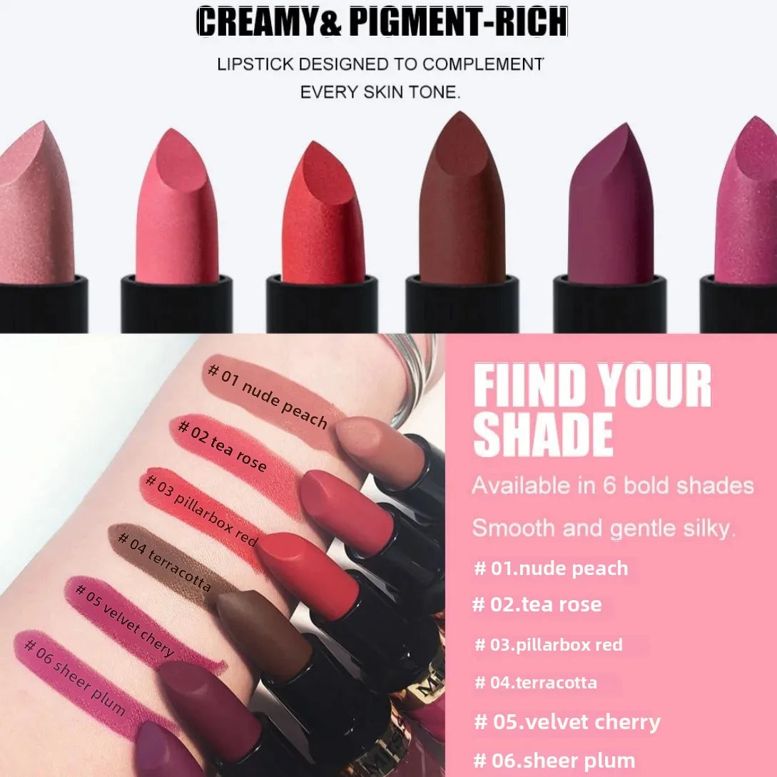 Ruj Velvet Matte Waterproof — Non-Transfer, Pigment Intens, Nude & Berry