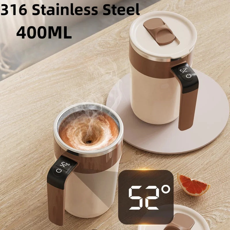 Cană Cafea Self-Stirring LED 400ml — Amestecare Magnetică, Display Temperatură