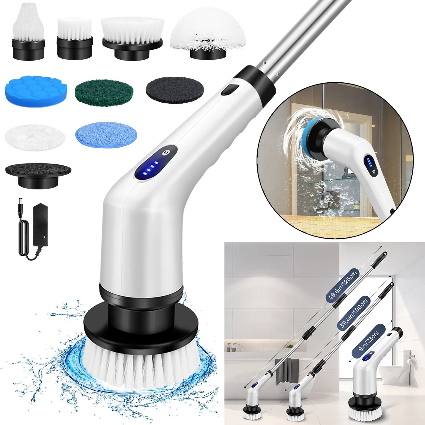 Perie Electrică Curățenie 10-în-1 Cordless — Rotativă, Baie & Bucătărie, 3 Culori