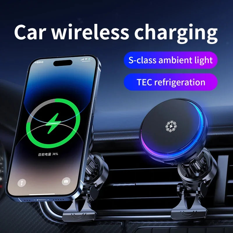 Încărcător Wireless Magnetic Auto 15W cu Răcire — MagSafe Compatible