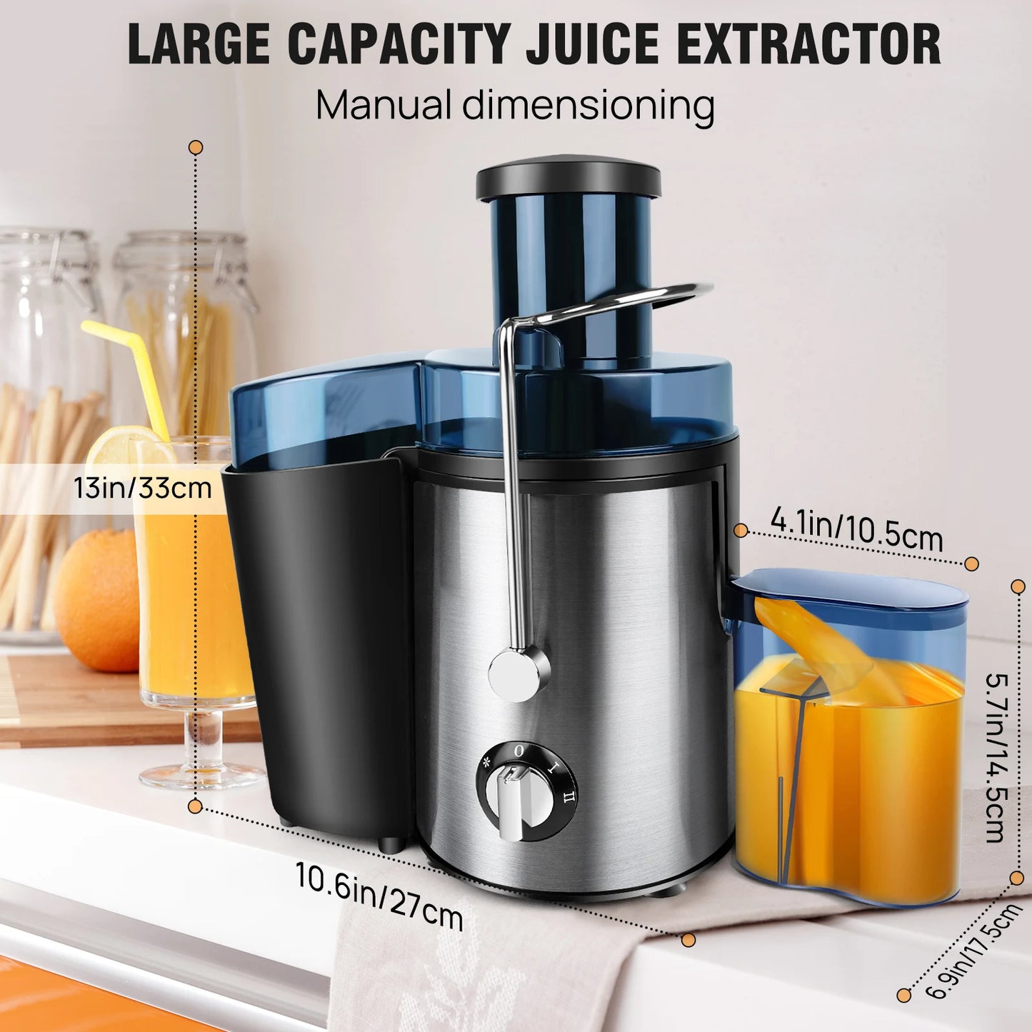 Storcator Fructe & Legume BRIEFNESS 400W — 500ml, Gură Largă 65mm, 2 Viteze