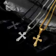 Colier Cruce Hip Hop — Oțel Inoxidabil, 50/55/60cm, Unisex, Cadou Creștin
