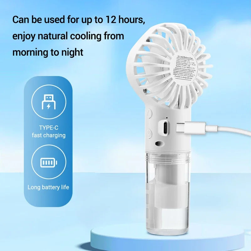 Mini Ventilator Portabil cu Spray de Apă — 4 Viteze, USB Reîncărcabil, Outdoor.