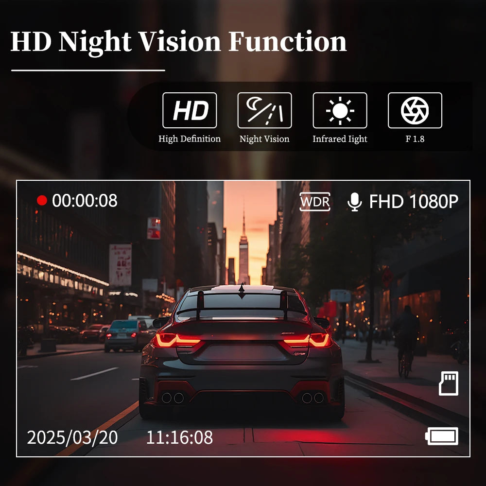 Dash Cam 3 Canale FHD 1080P — 32G, Night Vision, G-Sensor, Fată & Spate