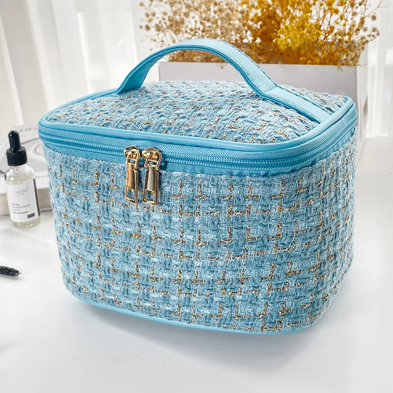 Geantă Cosmetice Korean Plaid — Capacitate Mare, Portabilă, Travel Makeup Bag