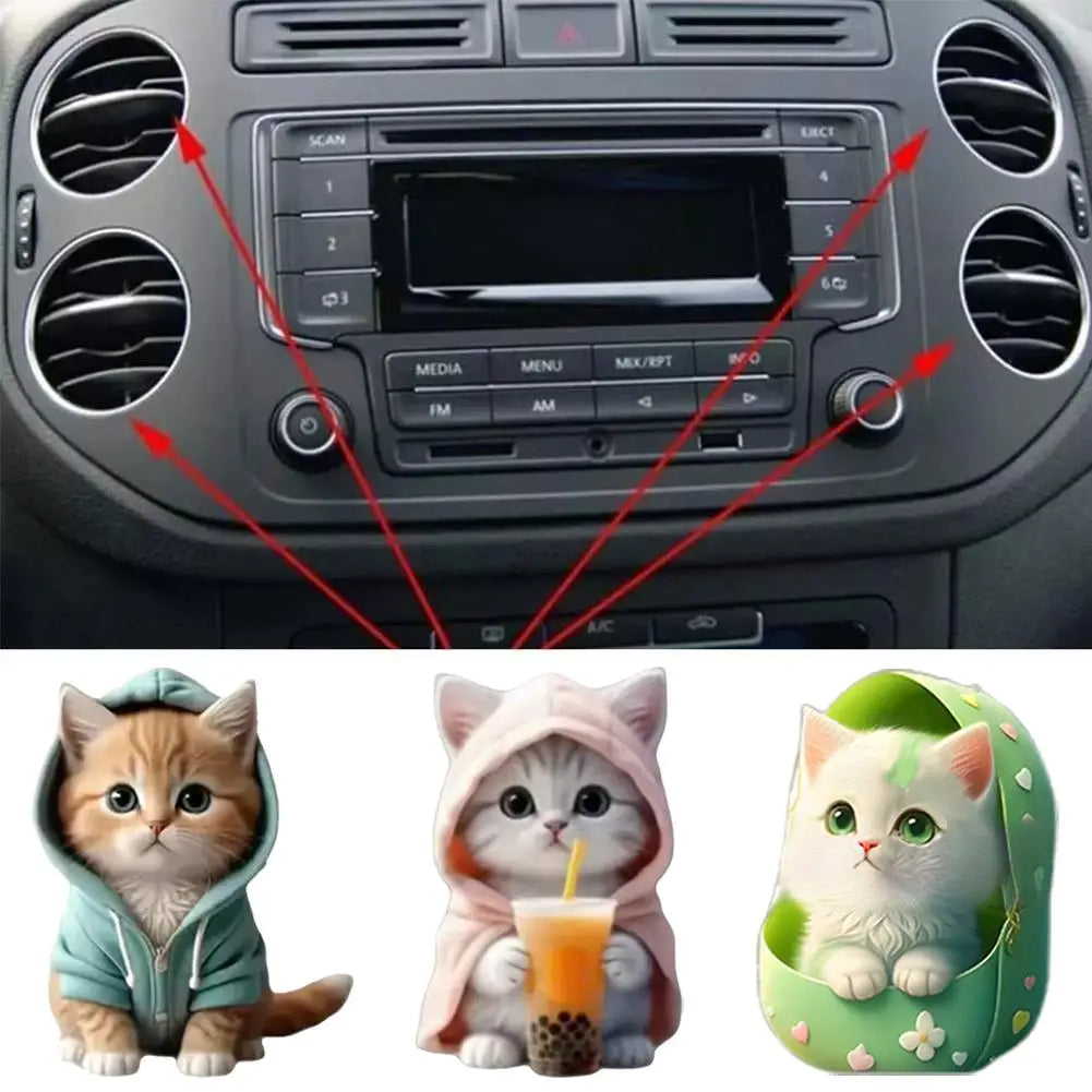 Odorizant Auto Pisicuță 2D — Clip Grila Ventilație, 3 Parfumuri