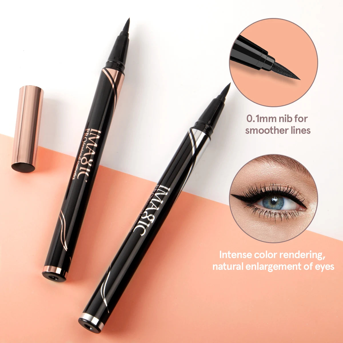 Eyeliner Waterproof IMAGIC — Matte & Shine, Negru Intens, Long Lasting
