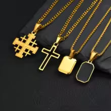 Colier Bărbați Cruce Geometrică Auriu — Oțel Inoxidabil, Vintage, Cadou Tată