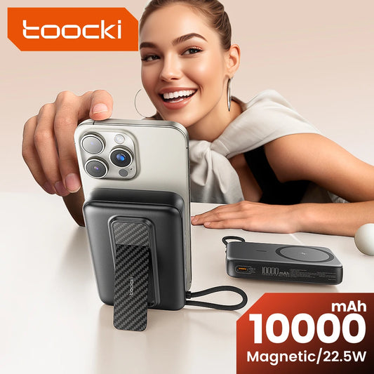 Power Bank Magnetic MagSafe 10000mAh — Wireless 15W, USB-C 22.5W, Stand Inclus