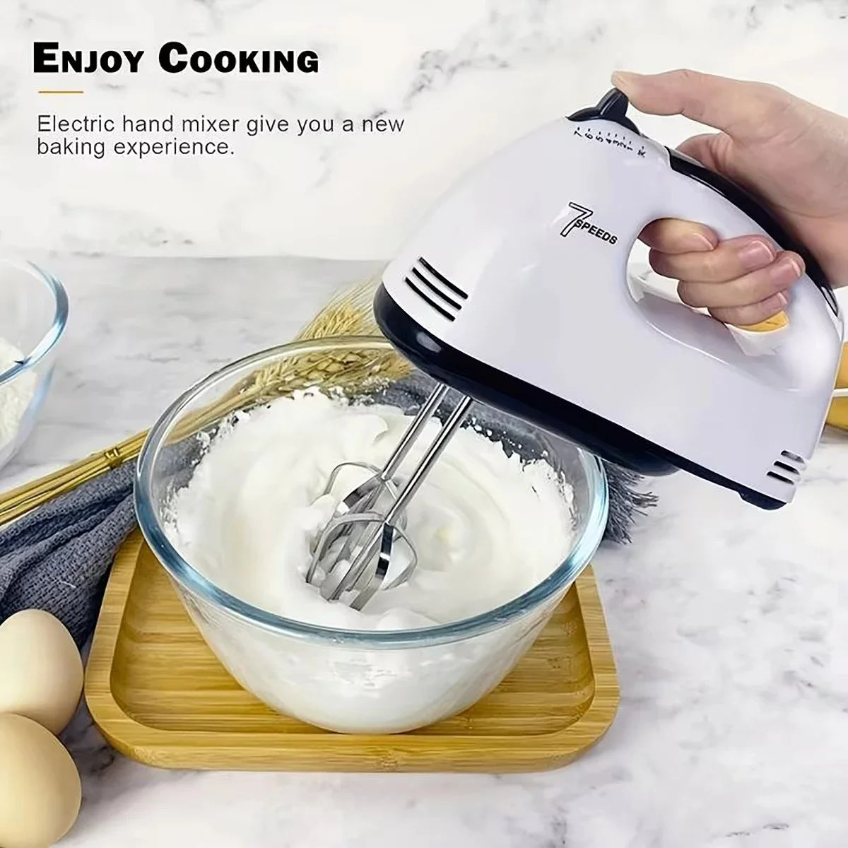 Mixer Electric de Mână Mini — 7 Viteze, Ouă & Frișcă, Plug EU/US
