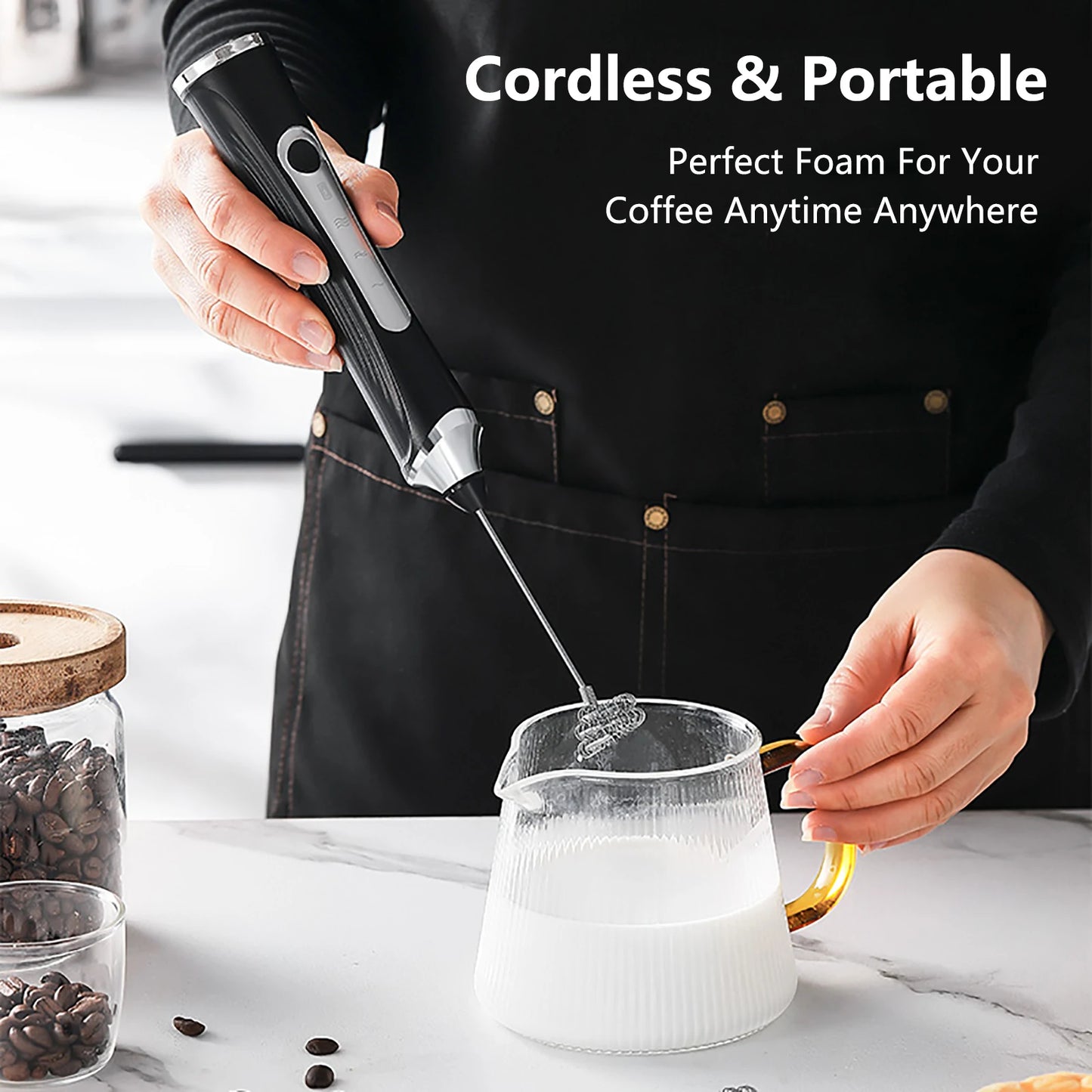 Spumant Lapte Electric Reîncărcabil — 3 Viteze, Stand Inclus, Cappuccino & Matcha