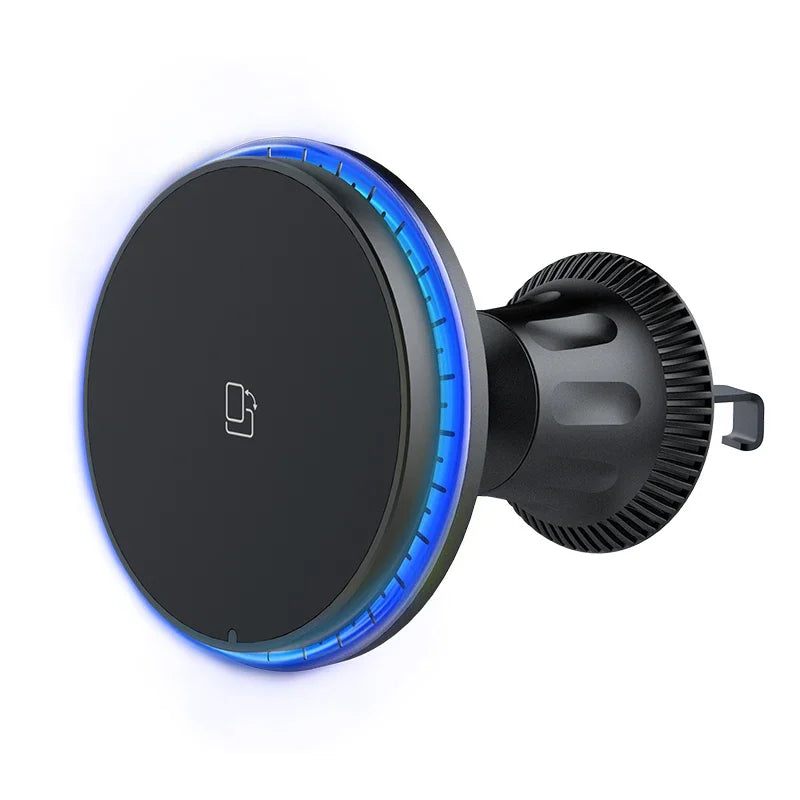 Încărcător Auto Wireless Magnetic RGB 15W — MagSafe & Suport Telefon