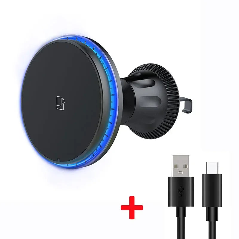 Încărcător Auto Wireless Magnetic RGB 15W — MagSafe & Suport Telefon